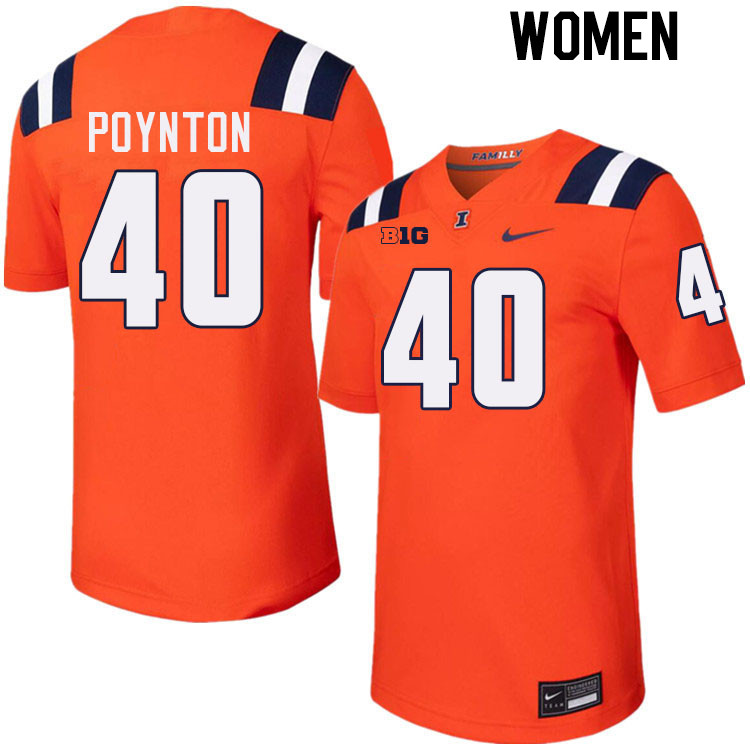 Women #40 Ronan Poynton Illinois Fighting Illini College Football Jerseys Stitched-Orange